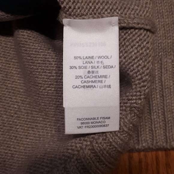 Faconnable Cashmere Silk Wool Beige Cross Pattern Sweater (L – XL) - Picture 5 of 5